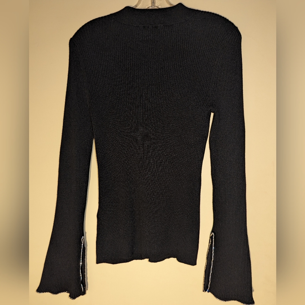 INC Bling Rhinestone Embellished Sleeve Detail Peephole Keyhole Cutout Ribbed - Picture 7 of 7